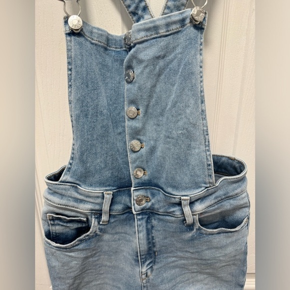 Guess Bib Overalls Denim Jean Distressed Straight Leg Women’s size small - Picture 3 of 6